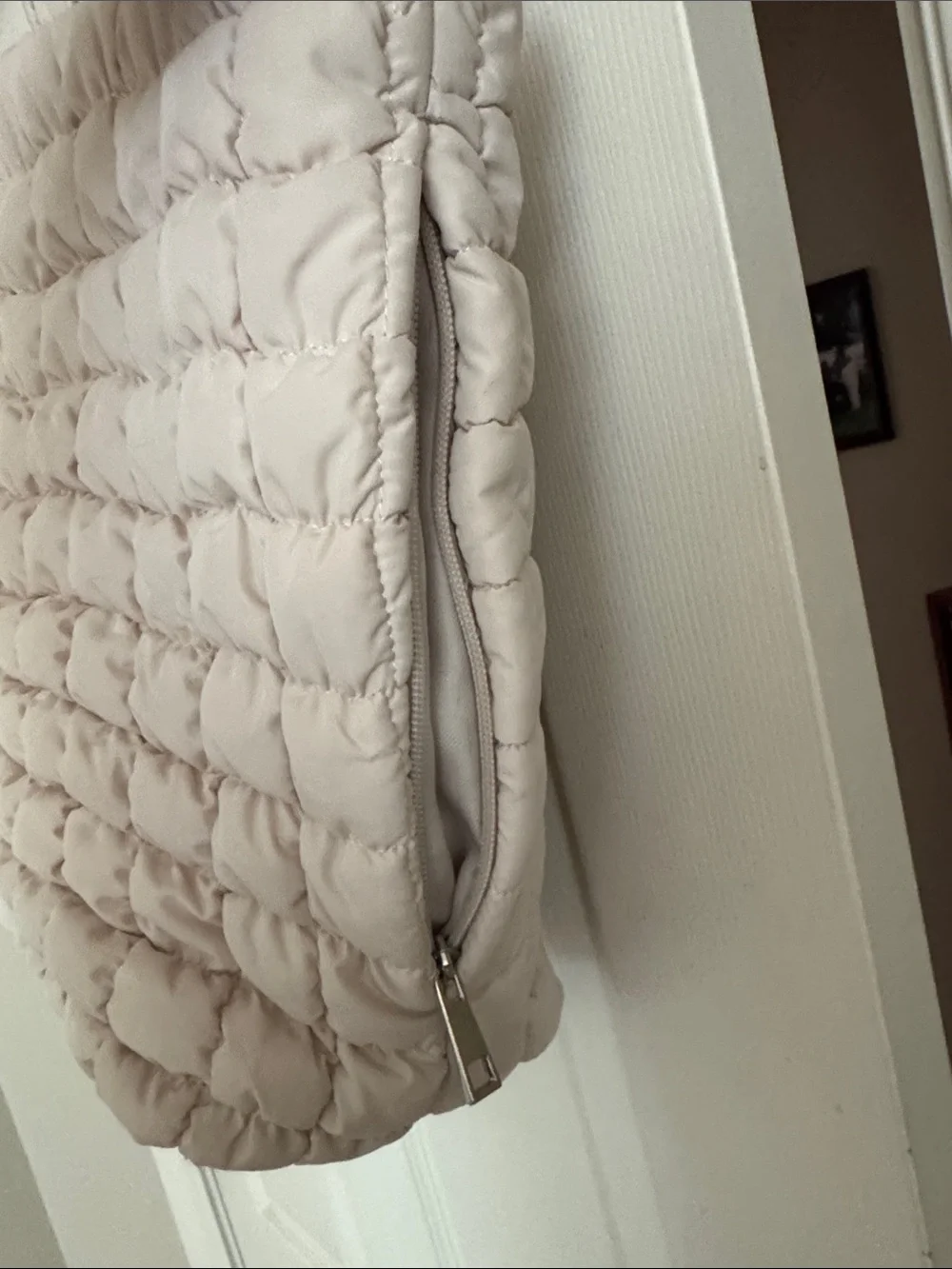 Quilted Laptop Tote in Light Taupe